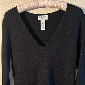 Carmen Marc Valvo Black Dress with Metallic Details